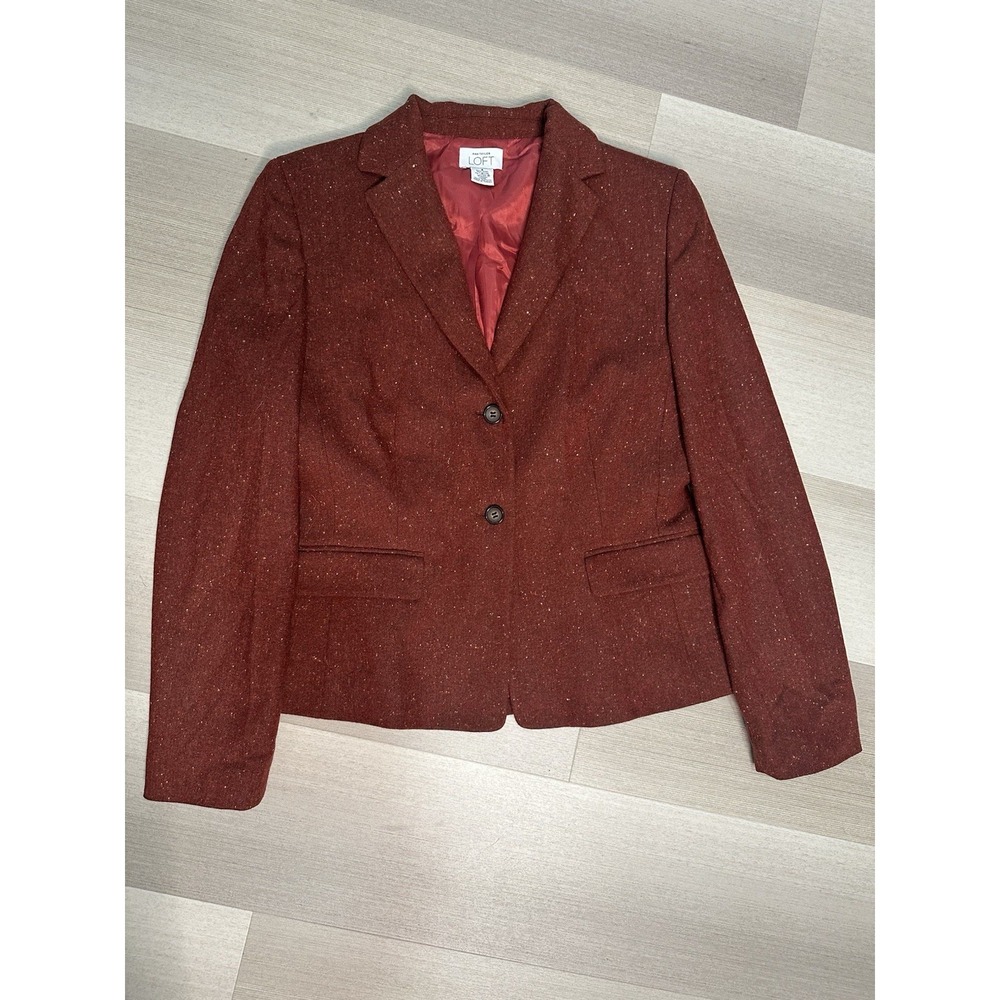 Ann Taylor Loft Women's Red Fleck Wool Blend Stretch Blazer